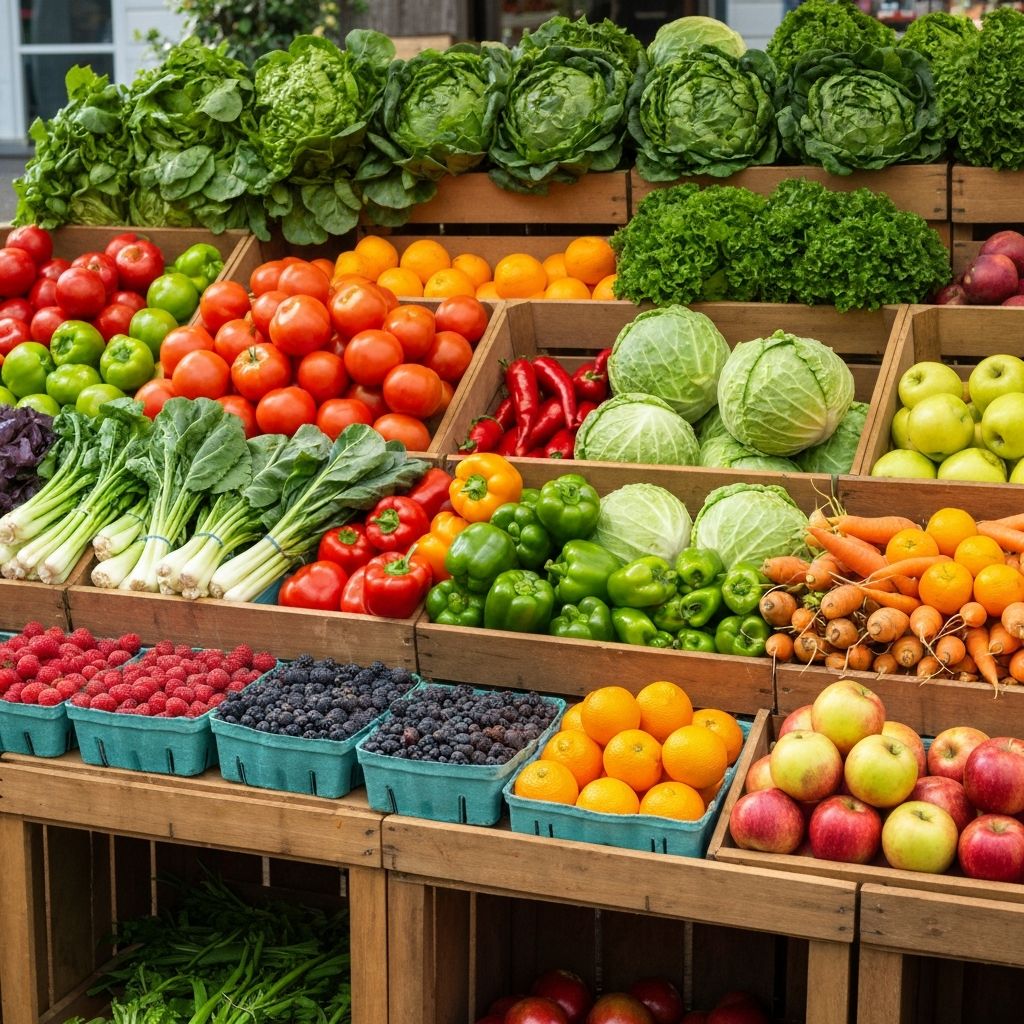 Fresh market vegetables and fruits